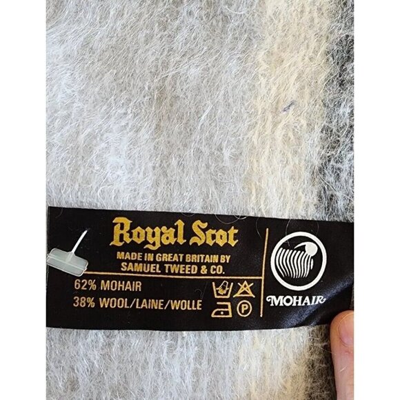 Royal Scot Scarf Blue Tartan Plaid Mohair Wool Blend Fringe Made in Scotland - Picture 3 of 4